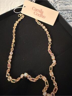 Camila Coelho Gold Necklace with Green, Purple, Blue and Clear Stones